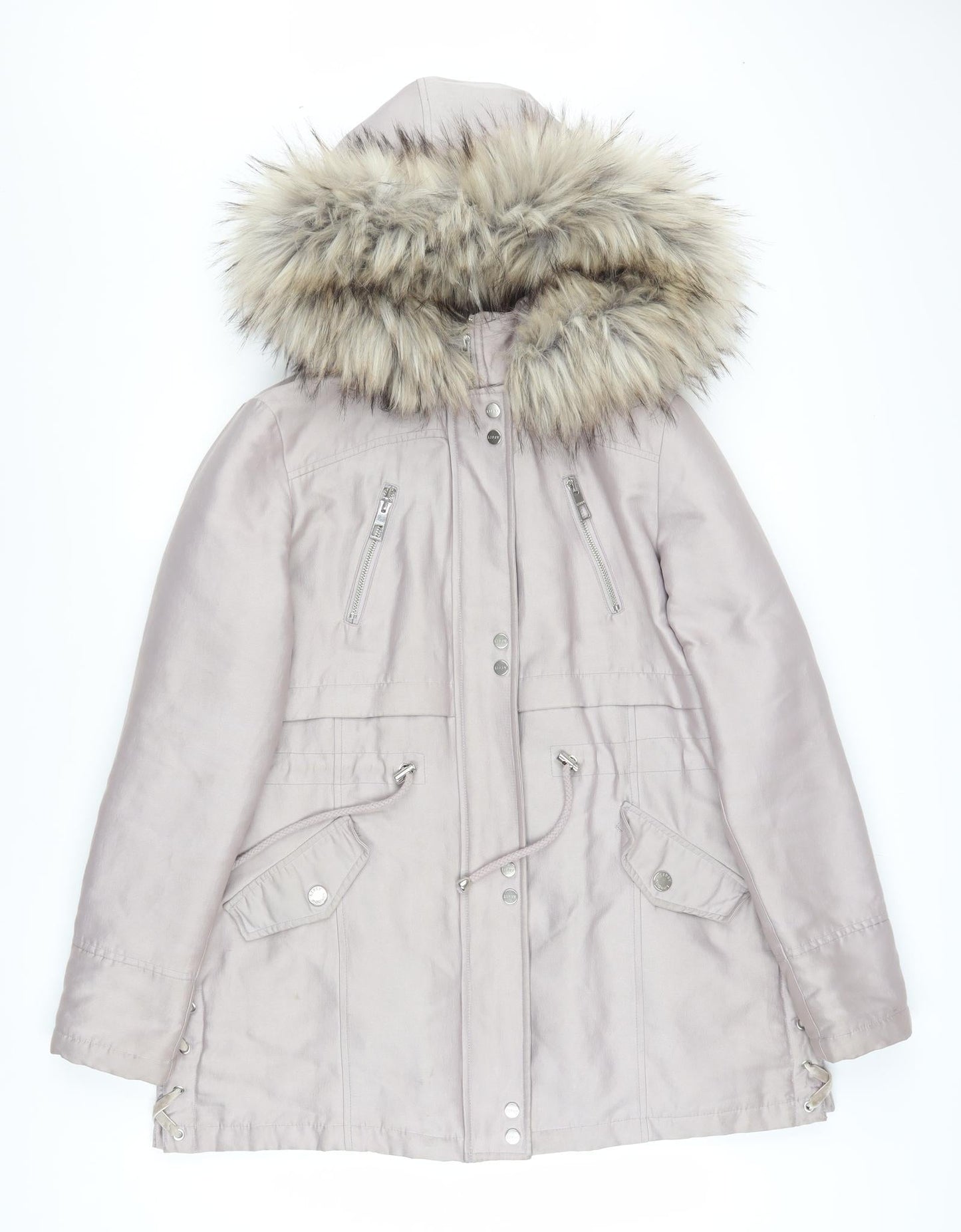 Lipsy Women’s Beige Faux Fur Hooded Parka Coat Size 14