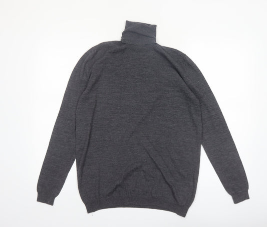 Zara Mens Grey Merino Wool Roll Neck Jumper Size L