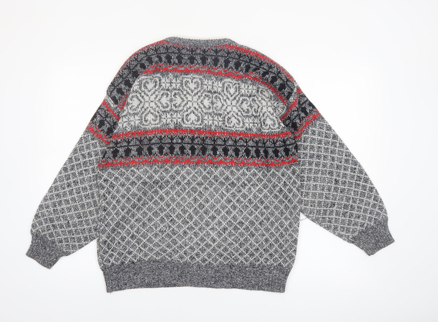 Deeko Men's Grey Fair Isle Acrylic Pullover Jumper M Vintage Knitwear