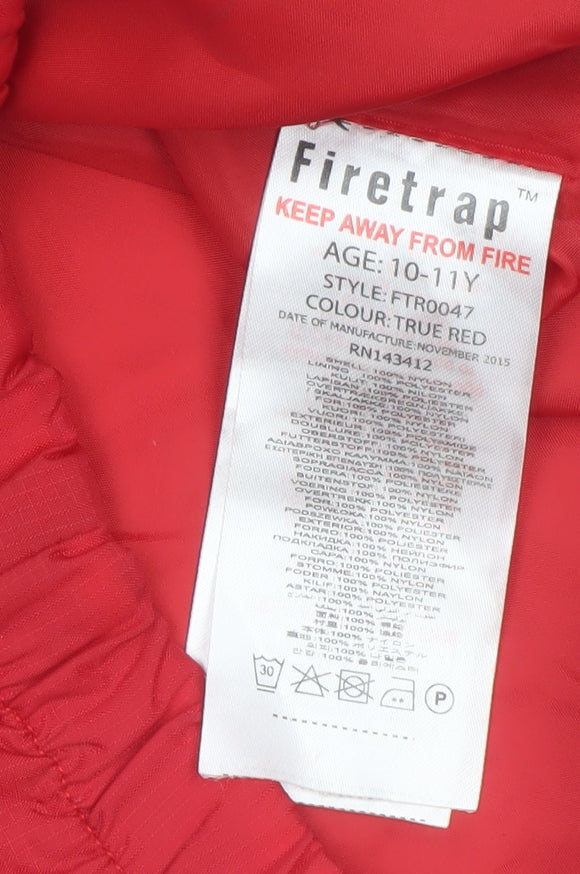 Firetrap Boys Red Hooded Full Zip Windbreaker Jacket 10-11 Years