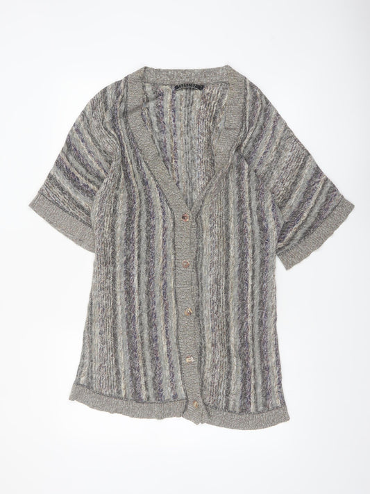 Peruvian Connection Women Grey Cardigan M Short Sleeve Knit Cotton Blend