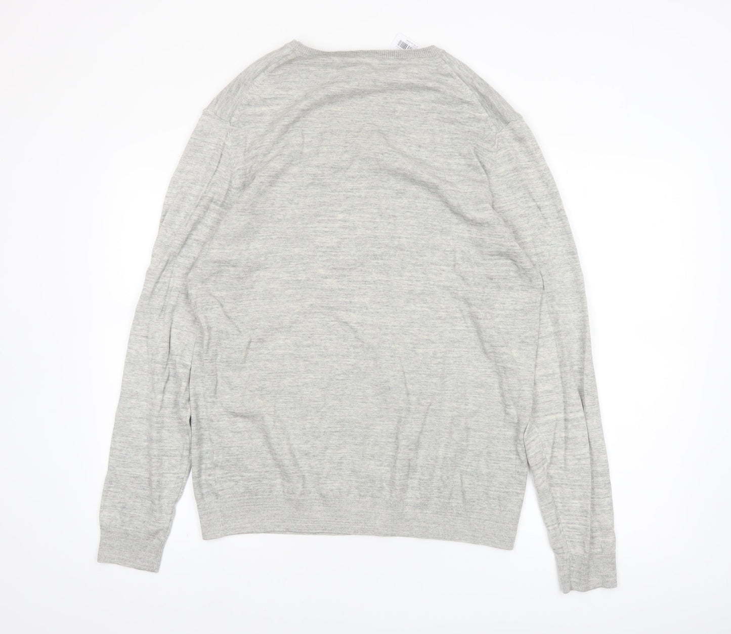 Next Men's Grey Cotton V-Neck Jumper Size L Lightweight Knit