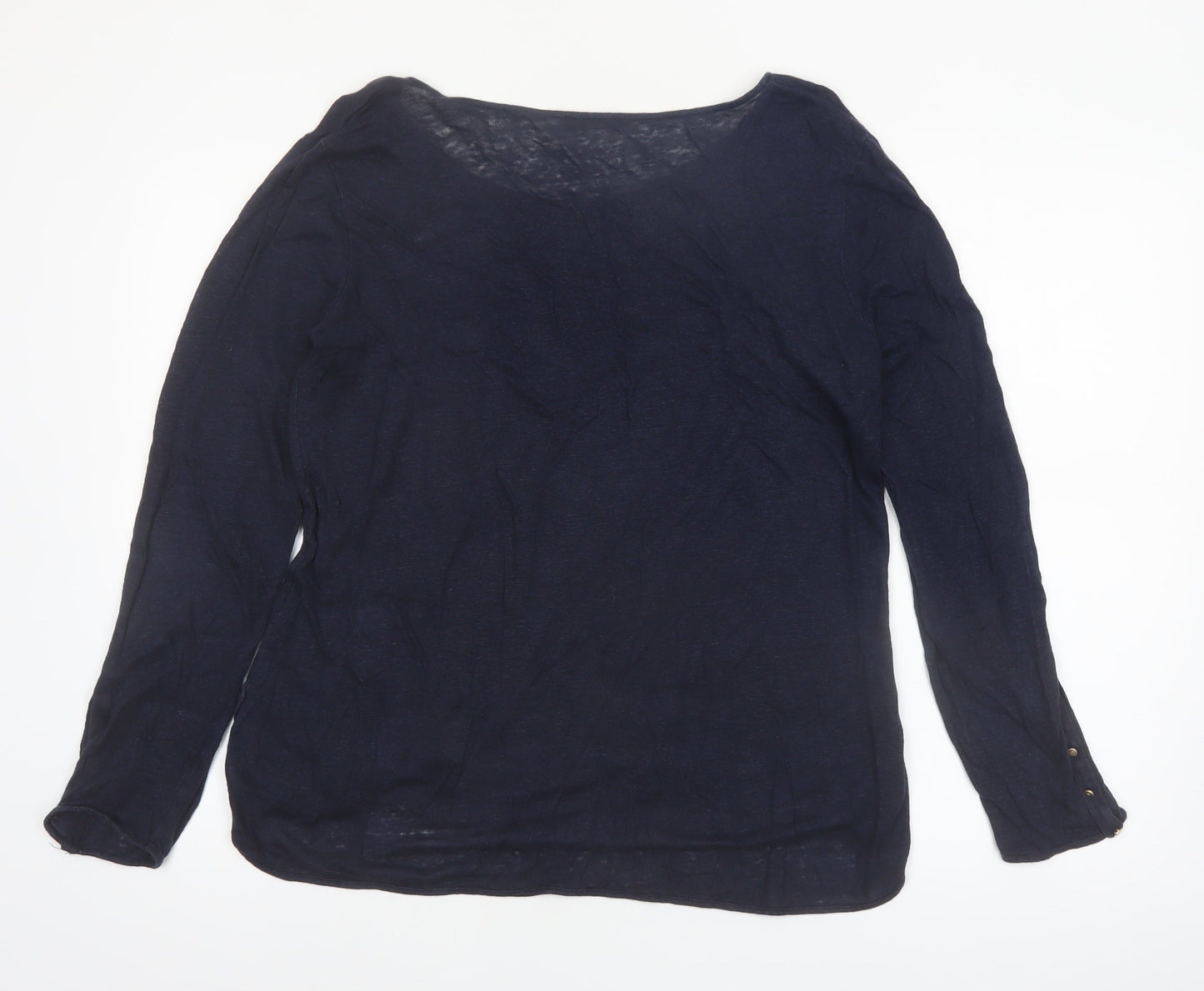 Massimo Dutti Women's Blue Linen Long Sleeve Basic Top Size 14