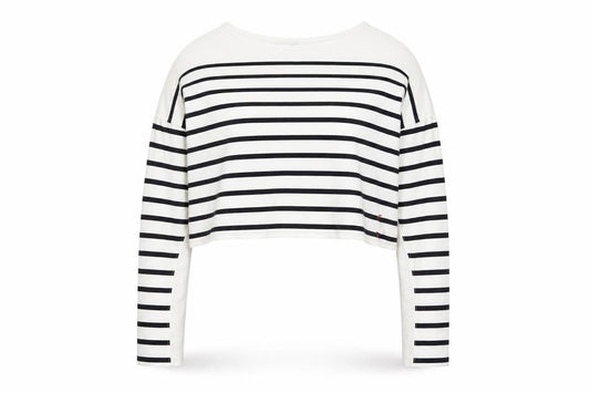 La Ligne Women’s White Striped Cropped Cotton T-Shirt M