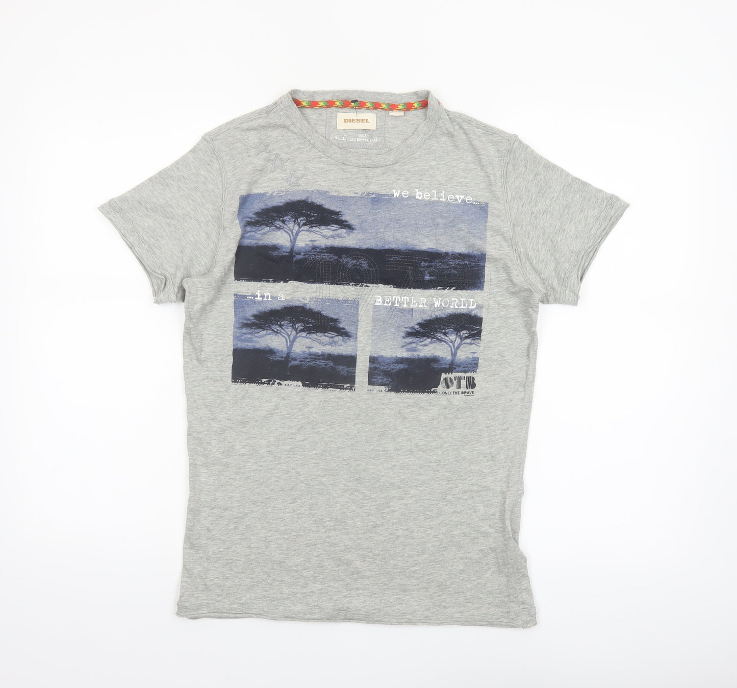 Diesel Men's Grey Graphic Print Cotton T-Shirt Size S