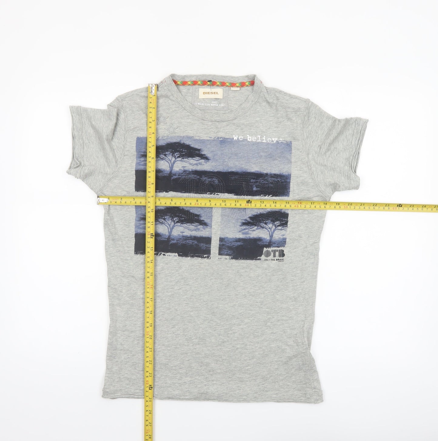 Diesel Men's Grey Graphic Print Cotton T-Shirt Size S