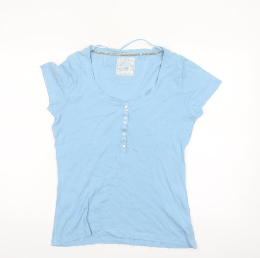 Fat Face Women's Blue Cotton Short Sleeve Scoop Neck T-Shirt Size 16