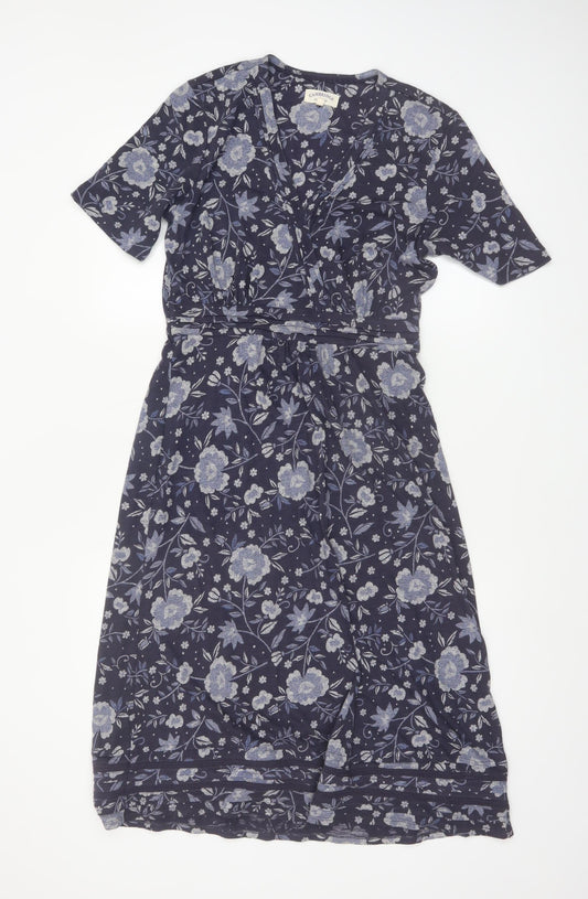 Cambridge Dry Goods Womens Blue Floral Wrap Dress UK 10 Cotton