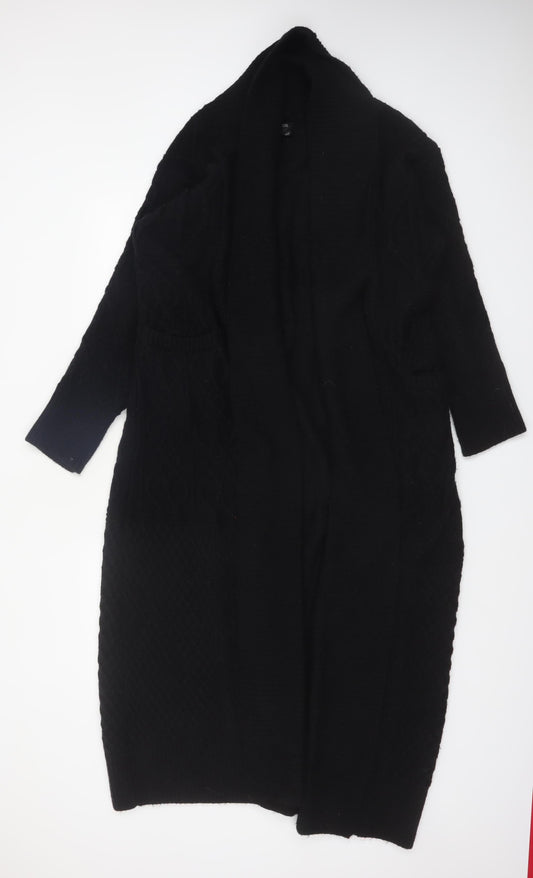 River Island Women Black Cable-Knit Cardigan M Long Sleeve