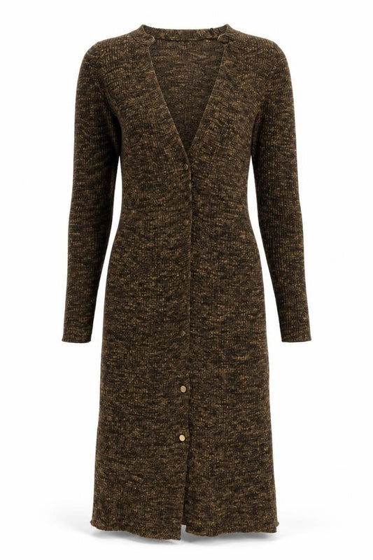Topshop Women’s Brown Knit Button Bodycon Midi Dress Size 10