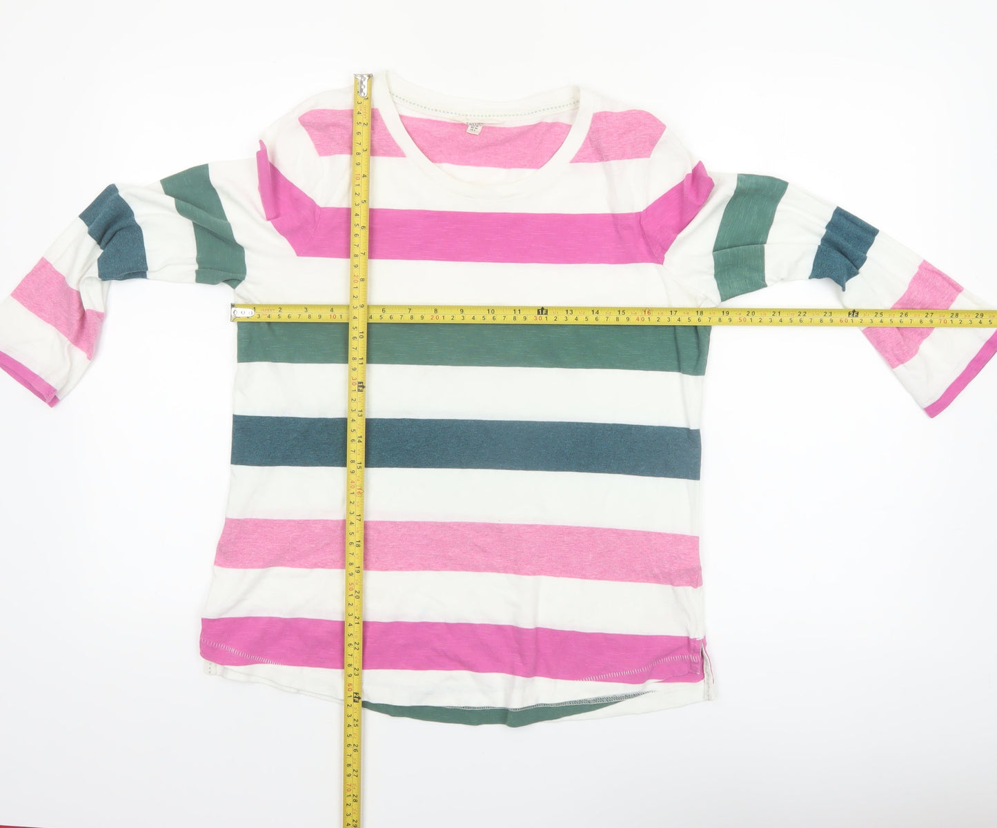 FatFace Women’s Multicoloured Stripe Cotton 3/4 Sleeve T-Shirt Size 10