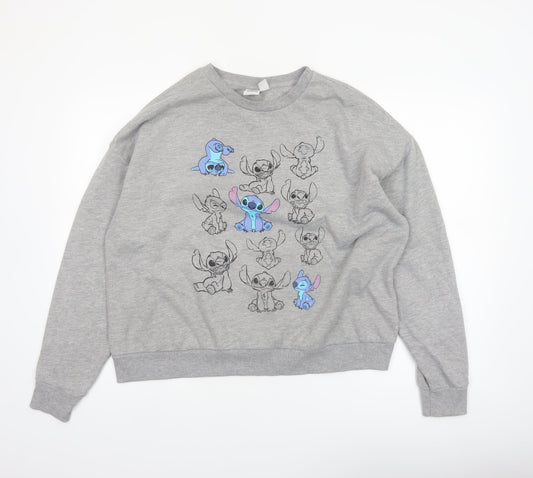 Disney Women Grey Lilo & Stitch Graphic Sweatshirt Size L