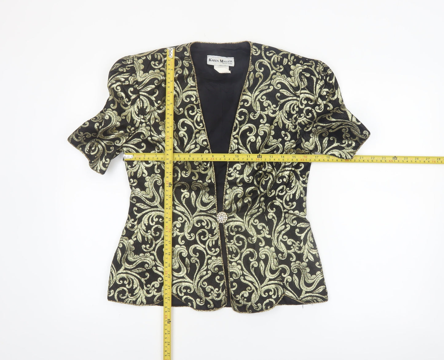 Karen Miller Women’s Black Gold Brocade Short Sleeve Tuxedo Blazer Size 8