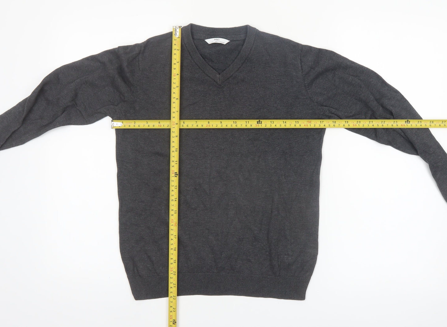 Marks and Spencer Boys Grey 11-12 Years V-Neck Cotton Jumper