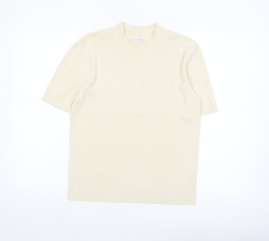 Primark Women Ivory Mock Neck Short Sleeve Pullover Jumper M