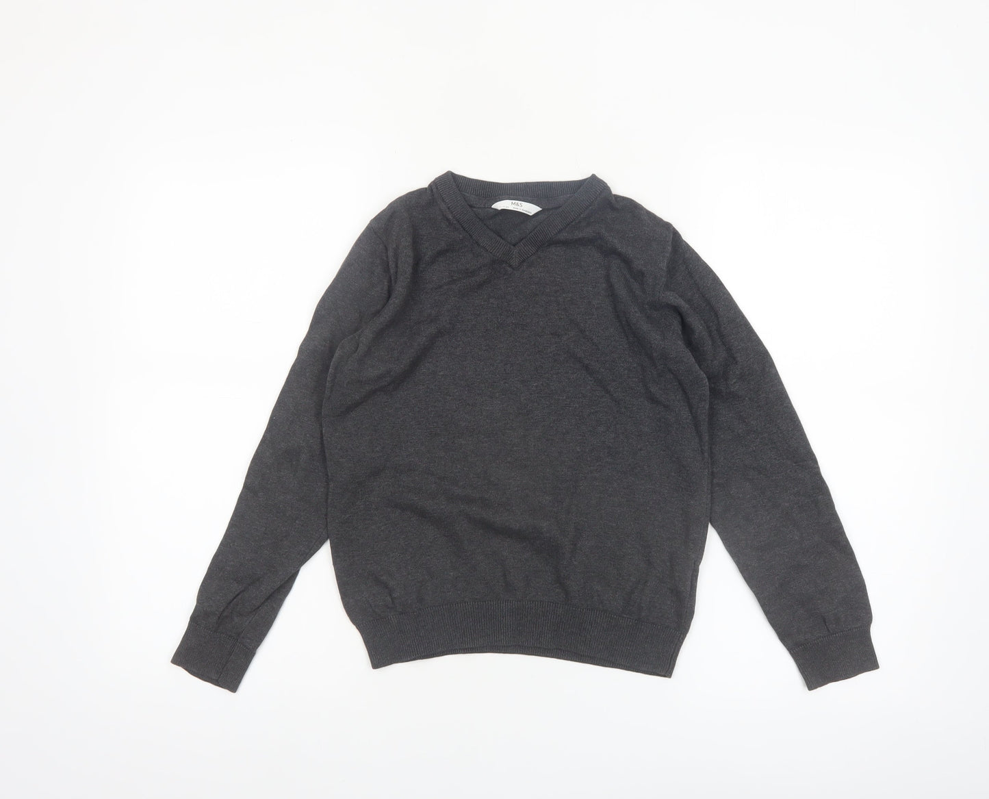Marks and Spencer Boys Charcoal V-Neck Cotton Jumper 11-12 Years