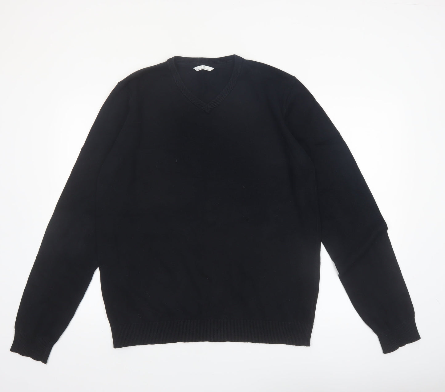 Marks and Spencer Boys Black V-Neck Cotton Jumper 17-18 Years Classic Fit