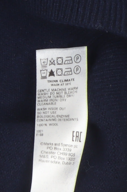 Marks and Spencer Men's Blue XL Wool Crew Neck Jumper