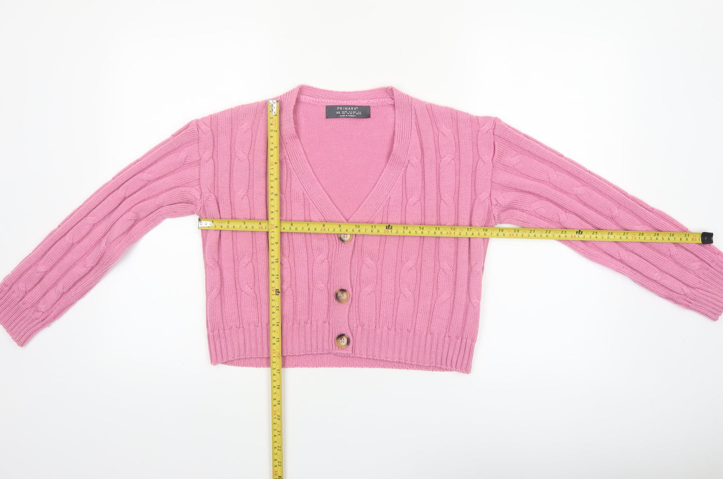Primark Women Pink Cable-Knit Button Cardigan XS Acrylic
