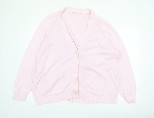 Damart Women’s Pink Cotton V-Neck Cardigan XL