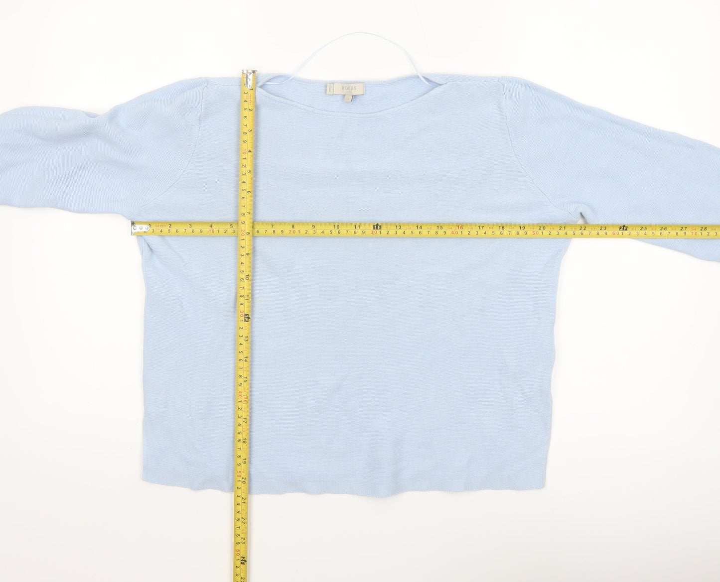 Hobbs Women's Blue Cotton Crew Neck Long Sleeve Jumper Size M
