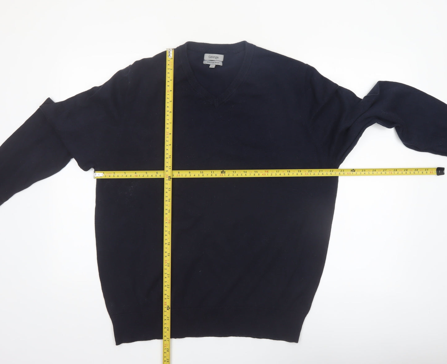 George Mens Black Cotton Rich V-Neck Pullover Jumper XL