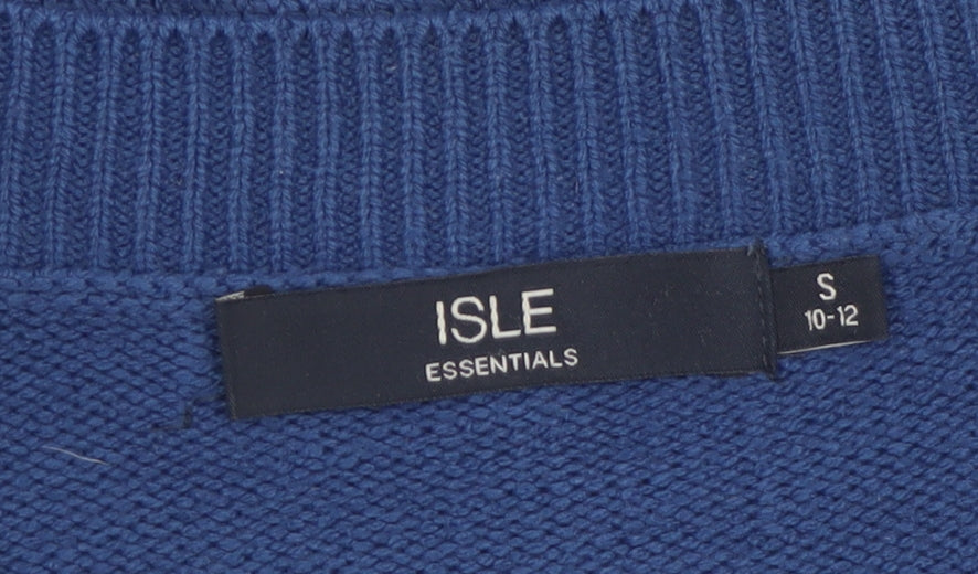 ISLE Essentials Women's Blue Cable-Knit V-Neck Jumper Size S 10-12