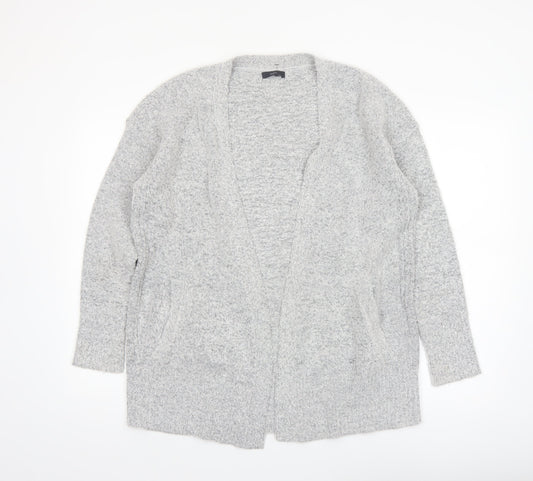 M&Co Women Grey Size 12 Long Sleeve Knit Open Cardigan