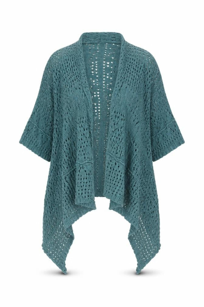 Amaryllis Women Green Open-Knit Cotton Wrap Cardigan Size 18