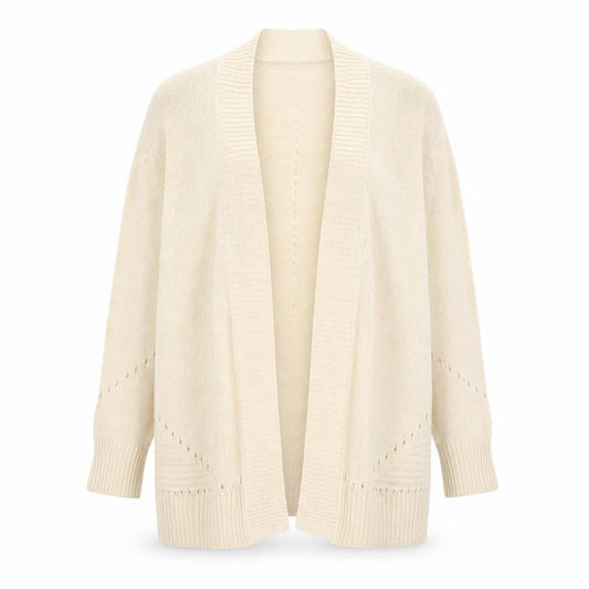 Front view of Roman Women Beige Long Sleeve Open Knit Cardigan, size 14