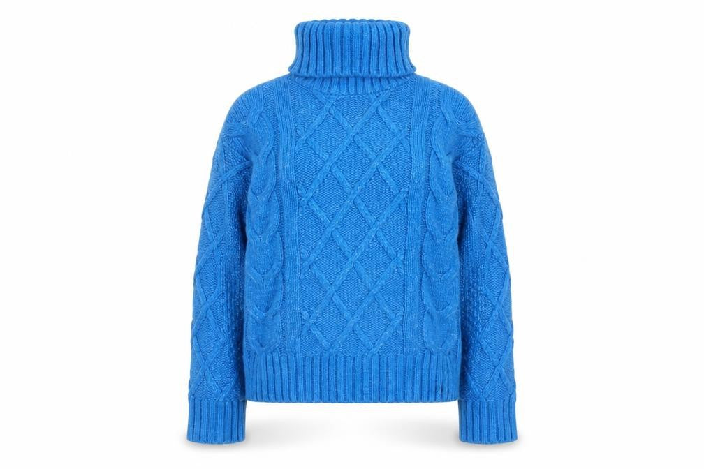 Marks & Spencer Per Una Women's Blue Roll Neck Cable-Knit Jumper L
