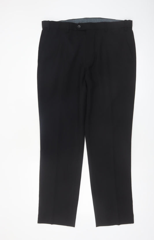 Marks and Spencer Men’s Black Regular Fit Dress Trousers 36W 31L Polyester