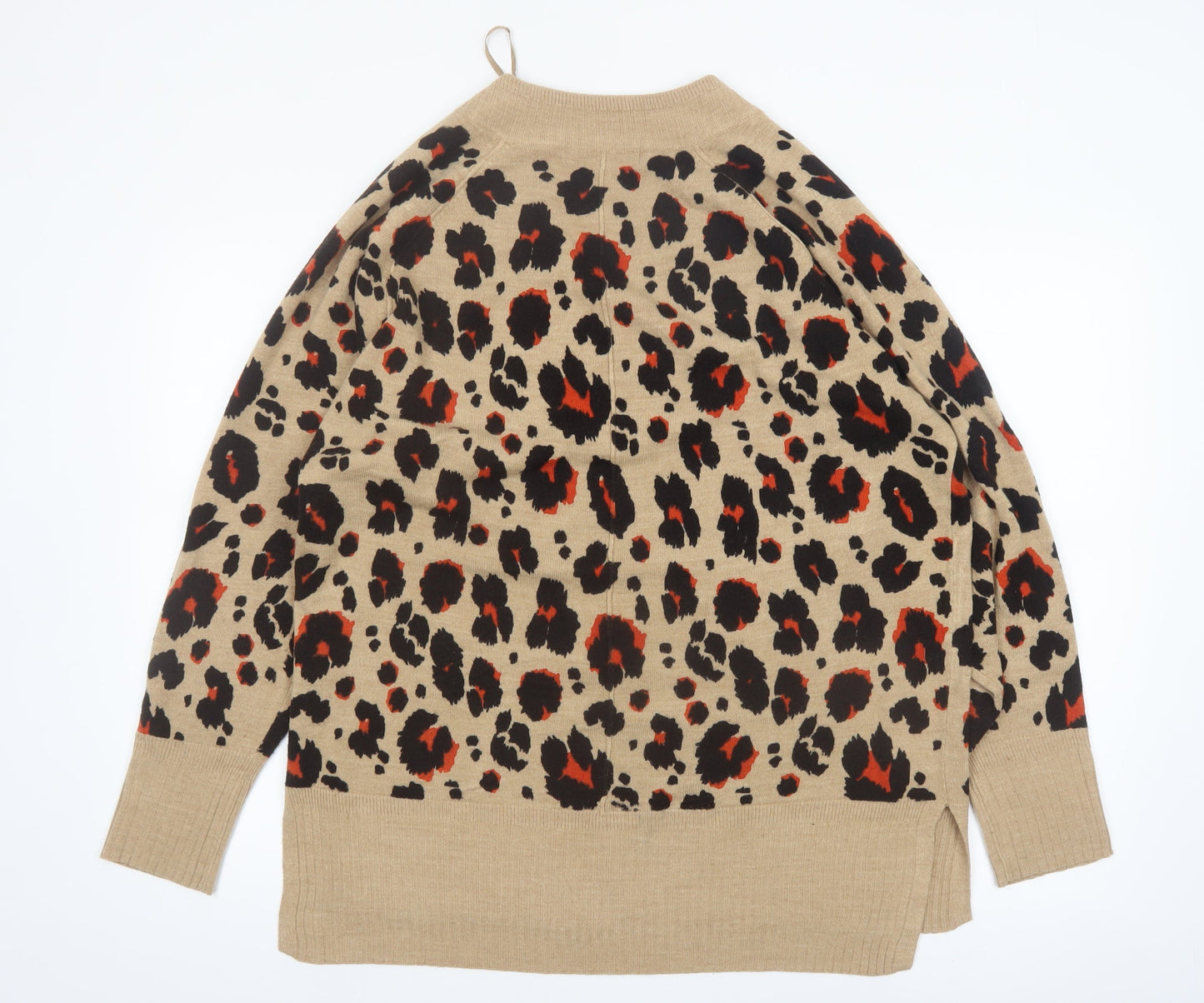 Next Women's Beige Leopard Print V-Neck Acrylic Jumper L