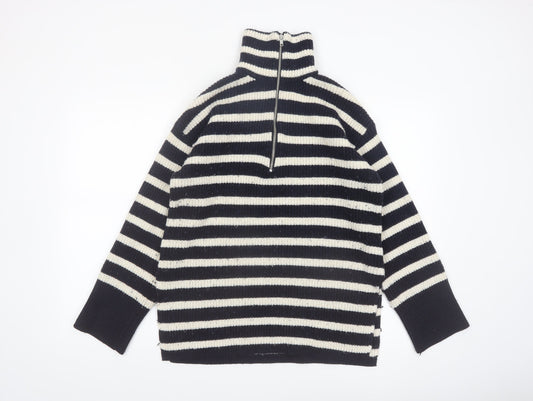 Monki Women’s Black & White Striped 1/2 Zip High Neck Jumper XXS
