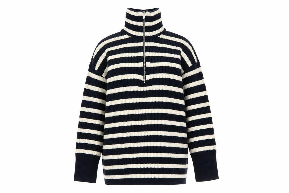 Monki Women’s Black & White Striped 1/2 Zip High Neck Jumper XXS