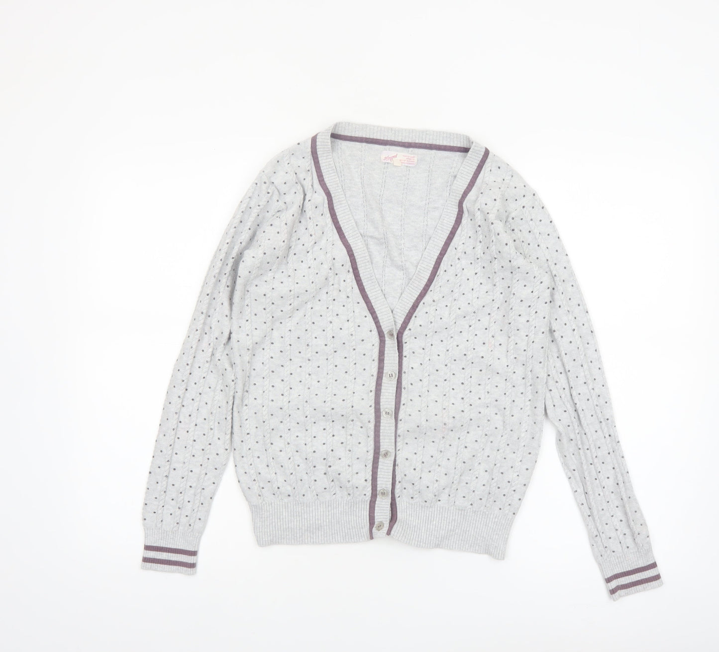 Angel Women’s Grey Polka Dot V-Neck Button Cardigan Size L