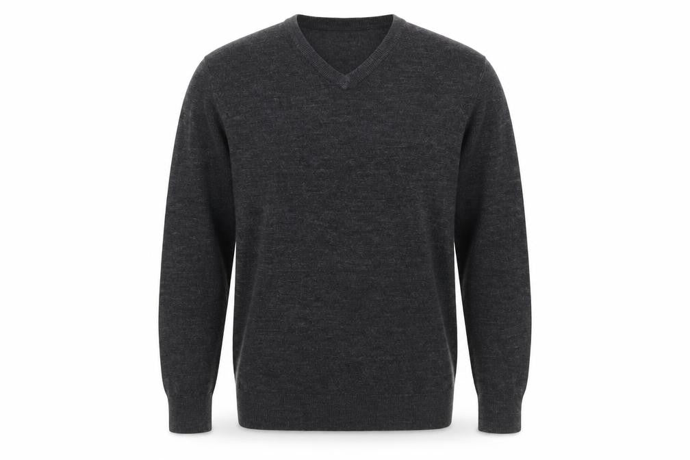 Atlantic Bay Men's Grey V-Neck Acrylic Jumper Size L
