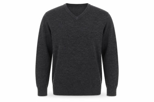 Front view of Atlantic Bay Men's Grey V-Neck Acrylic Jumper, size L
