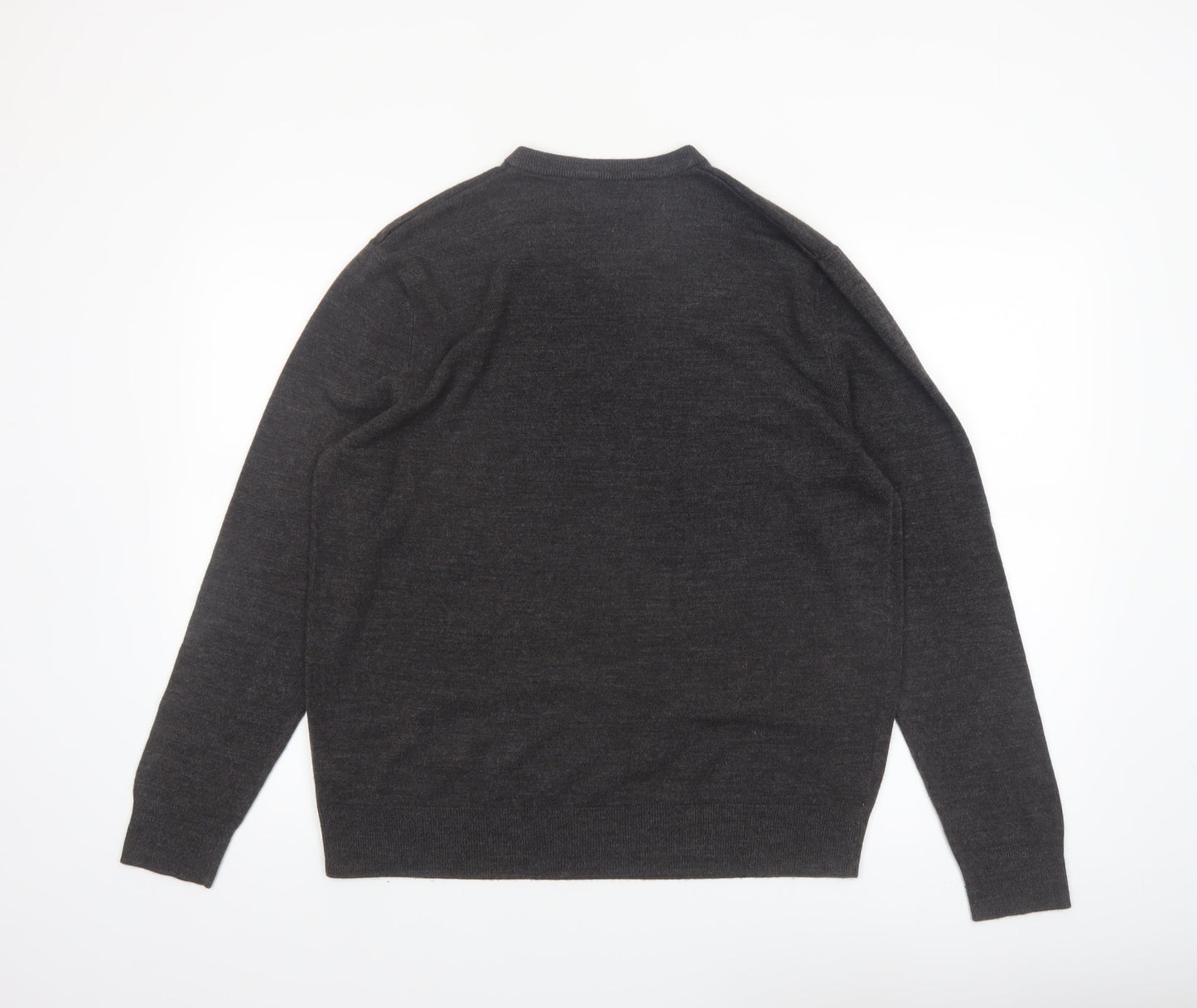 Atlantic Bay Men's Grey V-Neck Acrylic Jumper Size L
