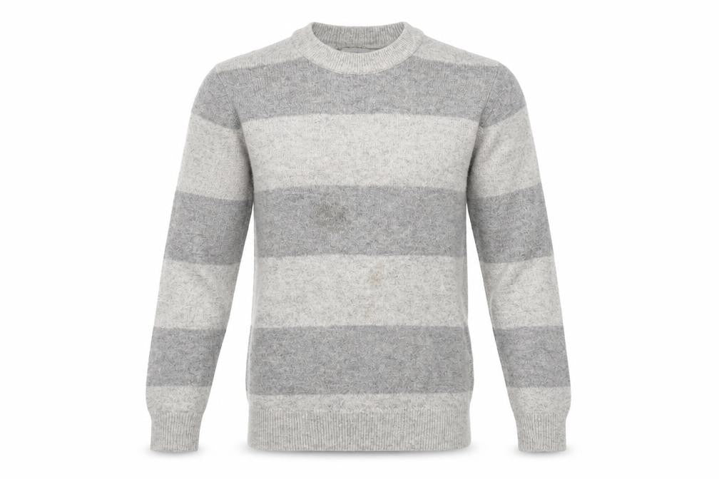 Marks & Spencer Men's Grey Striped Lambswool Crew Neck Jumper XS