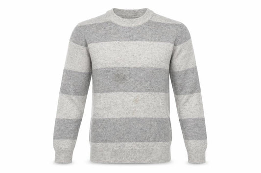 Marks & Spencer Men's Grey Striped Lambswool Crew Neck Jumper XS