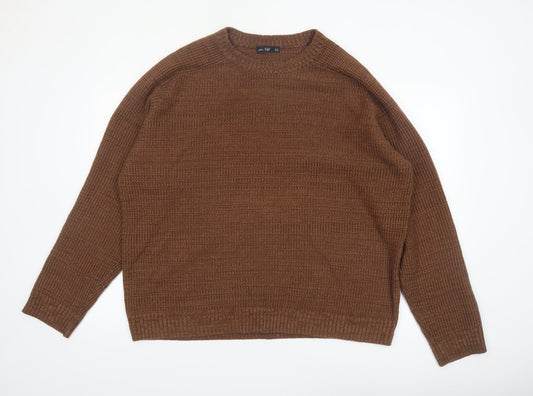 F&F Men's Brown 2XL Crew Neck Knit Cotton Acrylic Jumper