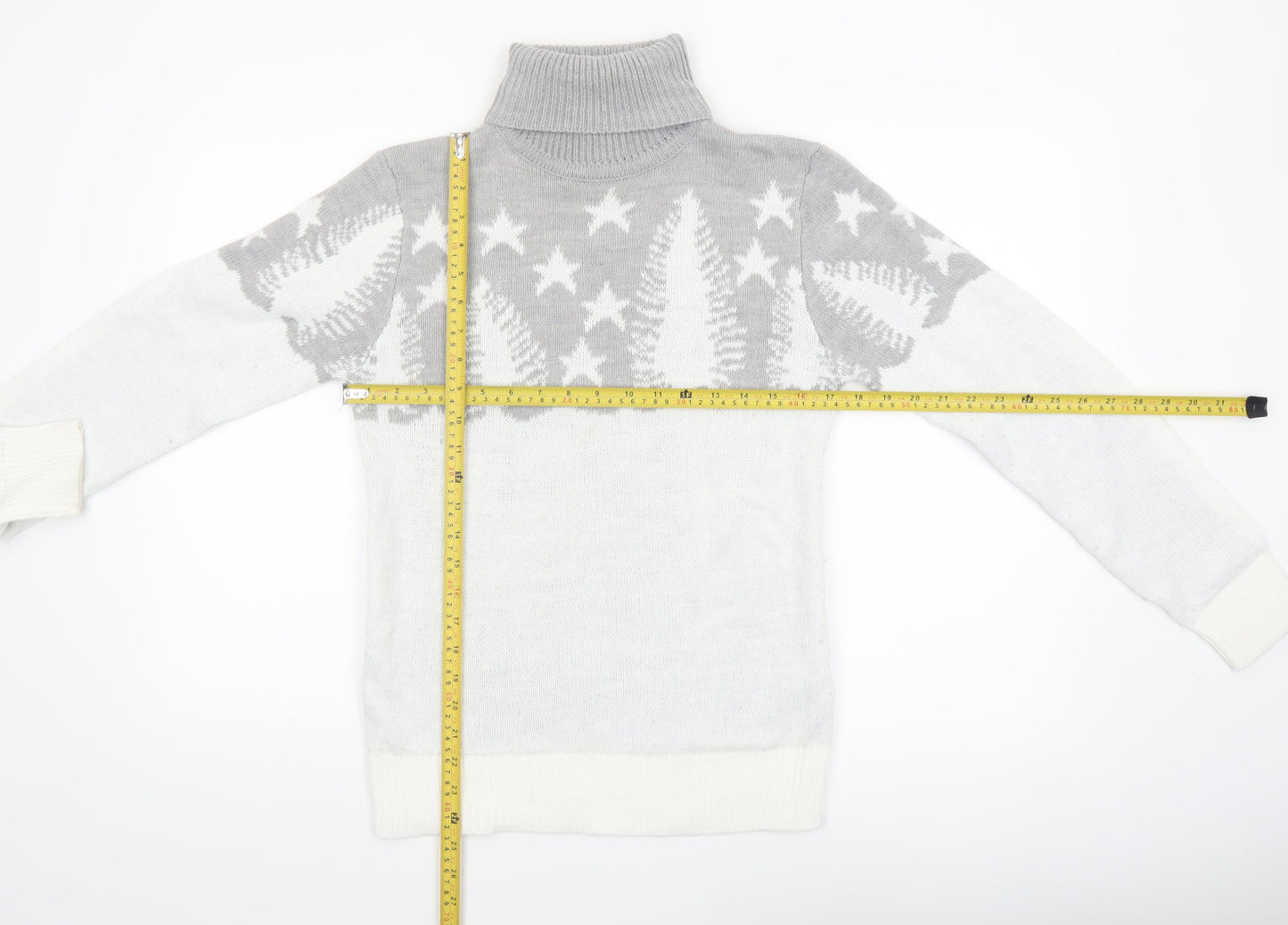 boohooMAN Men’s Grey Roll Neck Christmas Jumper Size S