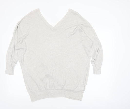 Next Women’s Silver V-Neck Relaxed Fit Jumper Size 20