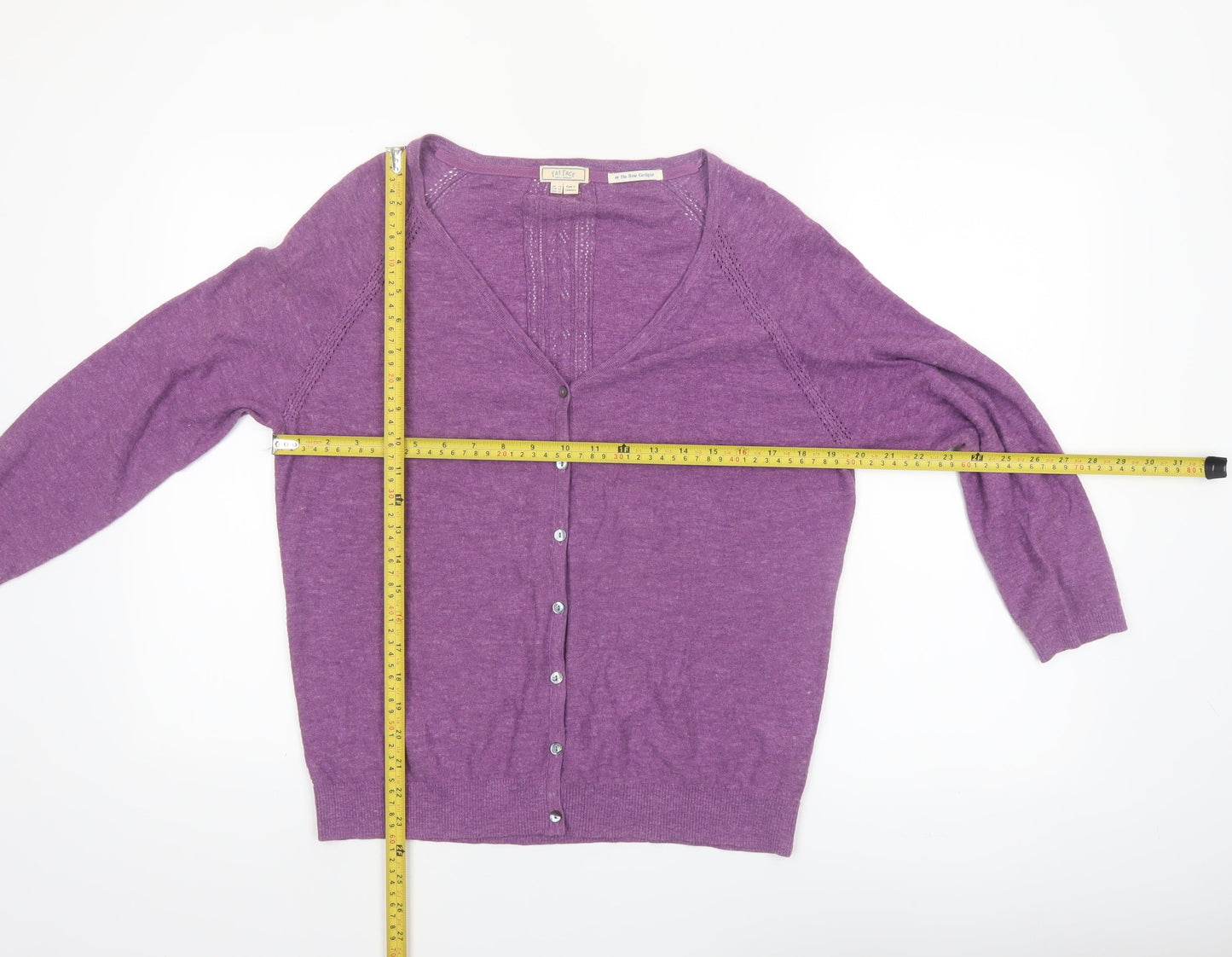 Fat Face Women Purple UK 14 Cotton V-Neck Cardigan