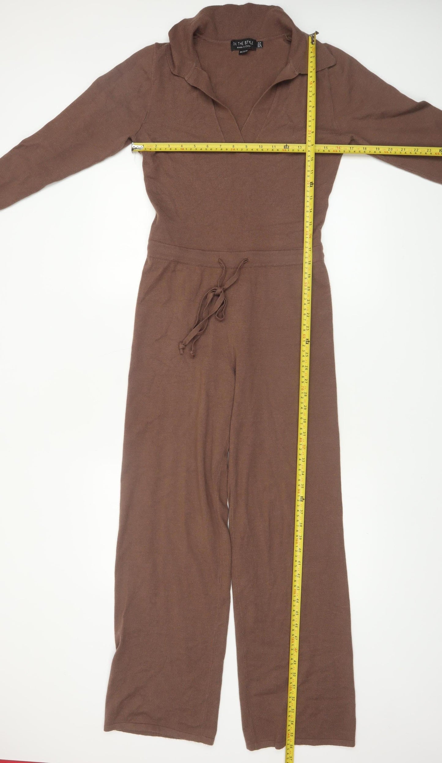 In The Style Women’s Brown Knit Petite Jumpsuit Size 10 Long Sleeve