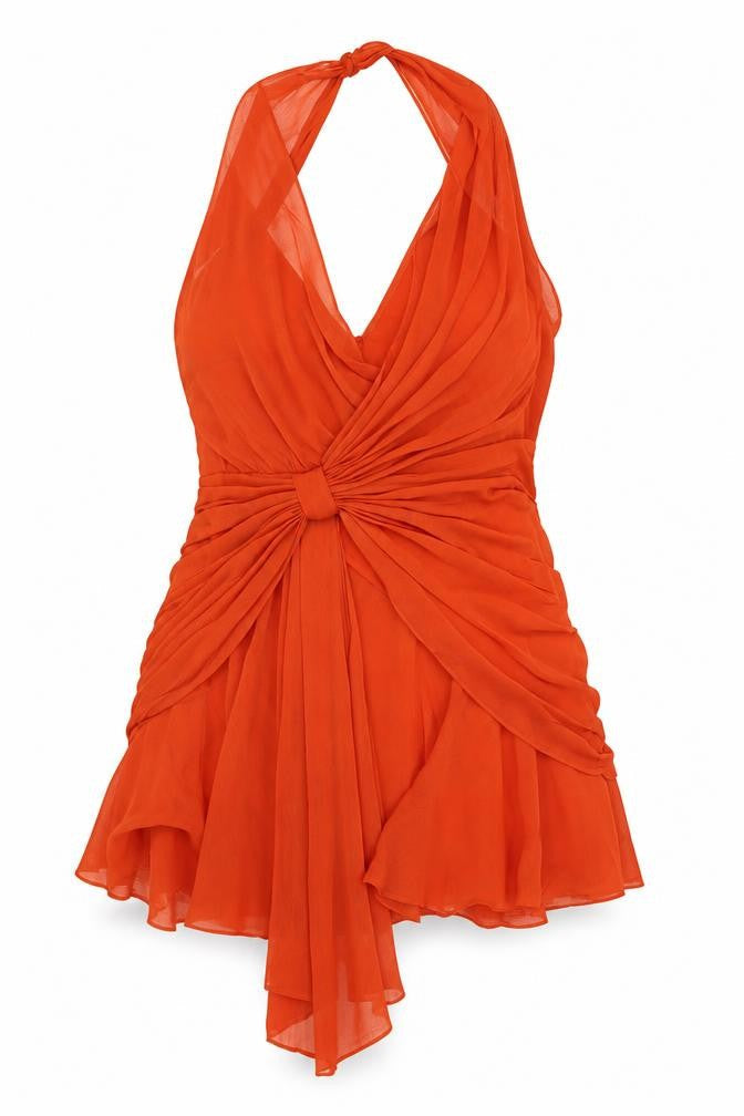 ASOS DESIGN Women’s Orange Asymmetric Chiffon Sleeveless Dress UK 18