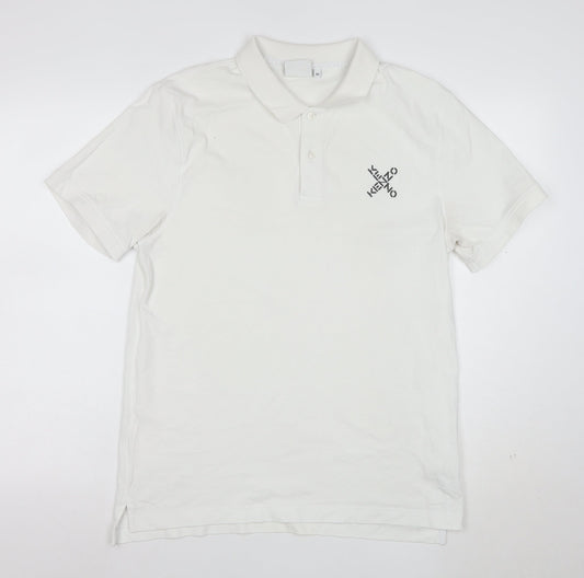 Kenzo Men's White Cotton Logo Polo Shirt Size M