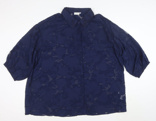 ONLY CARMAKOMA Women's Blue Sheer Floral Button-Up Blouse Size S