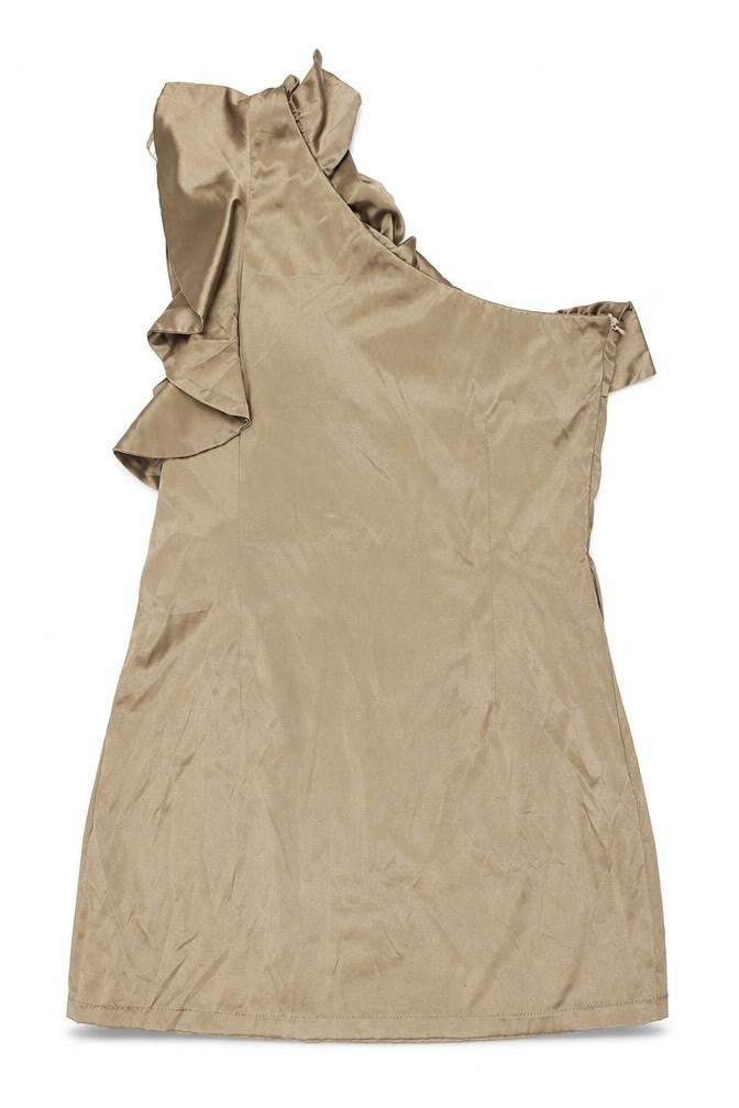 Lilia Women’s Beige One Shoulder Ruffle Bodycon Dress Size 16